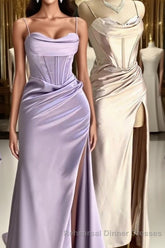 Lilac Long Semi Formal Prom Dresses Party Evening Gowns
